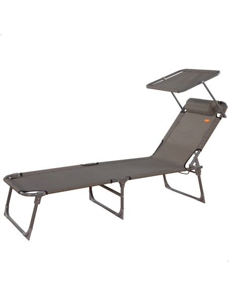 Bain de soleil de plage pliant avec parasol et coussin rembourré gris