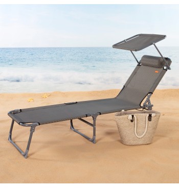 Bain de soleil de plage pliant avec parasol et coussin... 2
