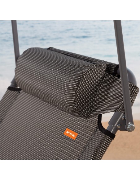 Bain de soleil de plage pliant avec parasol et coussin rembourré gris