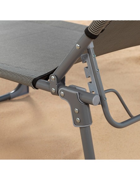 Bain de soleil de plage pliant avec parasol et coussin rembourré gris