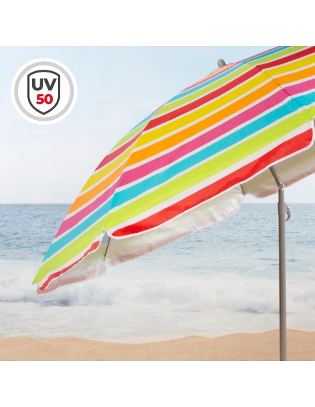 Parasol de plage 8 tiges 220 cm rayé couleurs