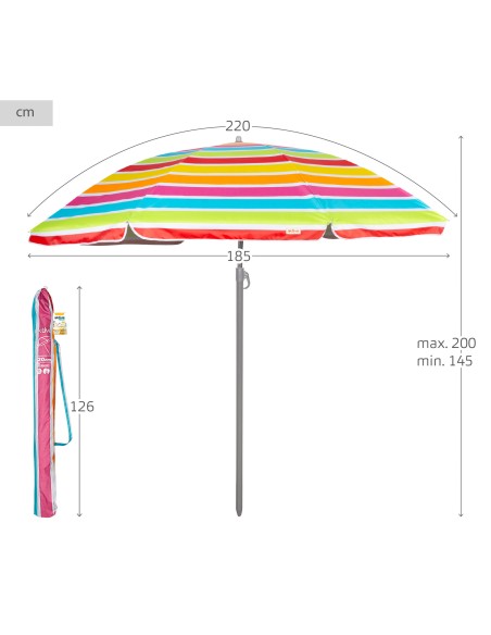 Parasol de plage 8 tiges 220 cm rayé couleurs