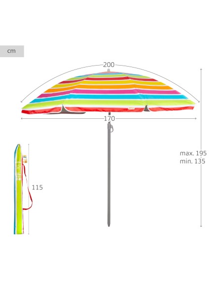 Parapluie de plage 8 tiges 200 cm rayé couleurs