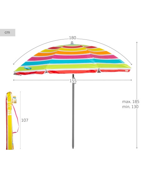 Parapluie de plage 8 tiges 180 cm rayé couleurs