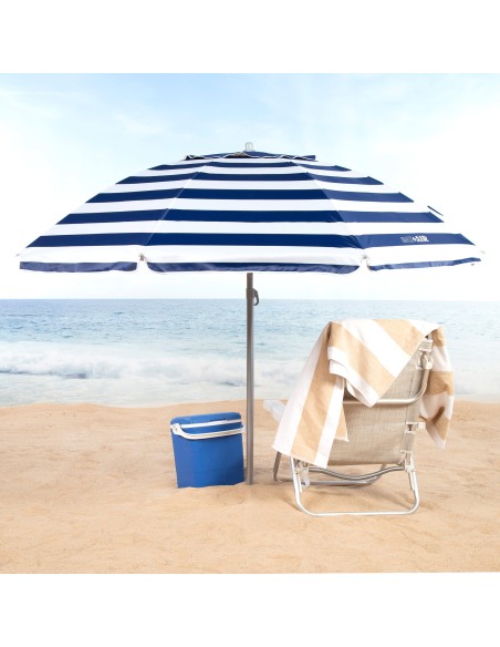 Parapluie de plage coupe-vent 8 tiges 220 cm rayures marinières