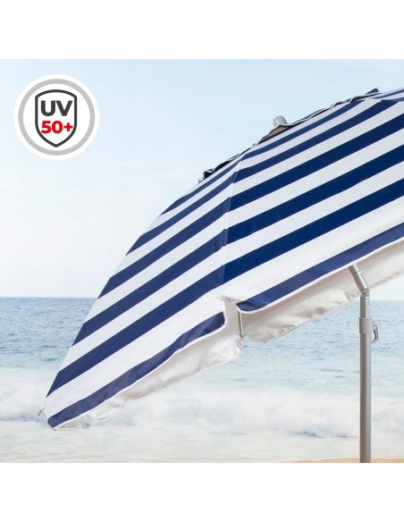 Parapluie de plage coupe-vent 8 tiges 220 cm rayures marinières