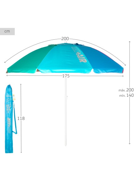 Parapluie de plage coupe-vent 8 tiges 200 cm multicolore