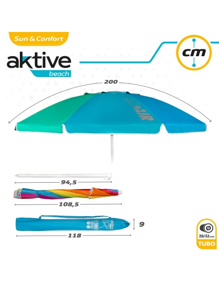 Parapluie de plage coupe-vent 8 tiges 200 cm multicolore