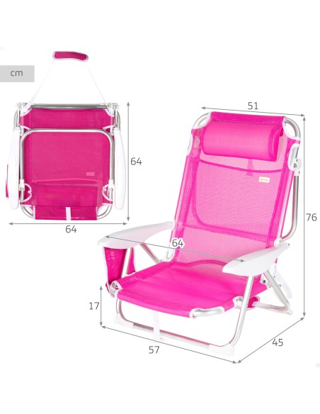 Chaise de plage pliante basse multipositions 51x45x76 cm fuchsia
