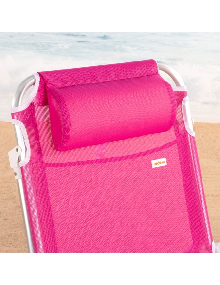 Chaise de plage pliante basse multipositions 51x45x76 cm fuchsia