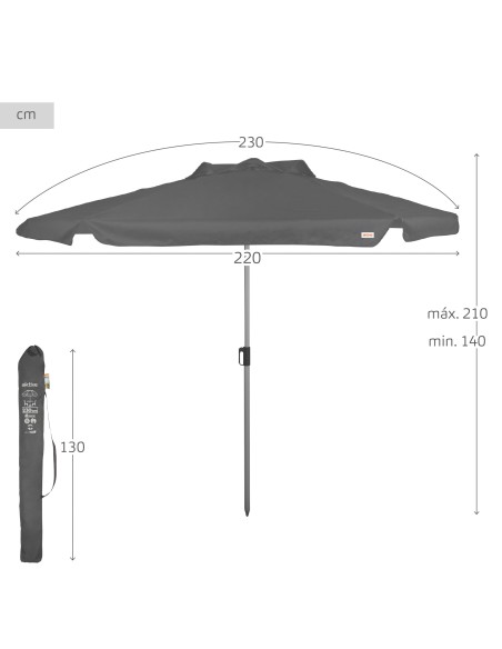 Grand parasol de jardin inclinable coupe-vent 230 cm UV50 anthracite