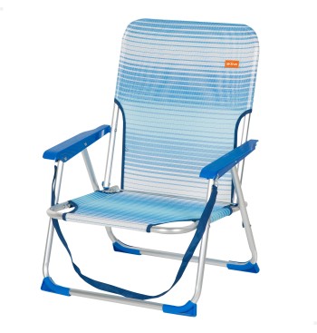 Chaise de plage basse pliante à rayures bleues avec...
