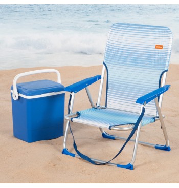 Chaise de plage basse pliante à rayures bleues avec... 2