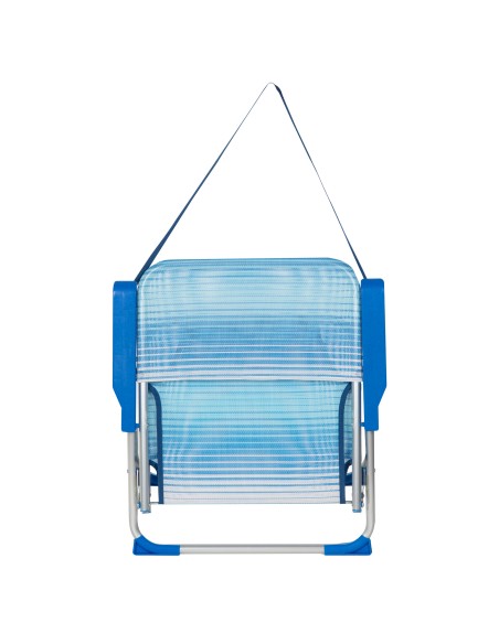 Chaise de plage basse pliante à rayures bleues avec accoudoir