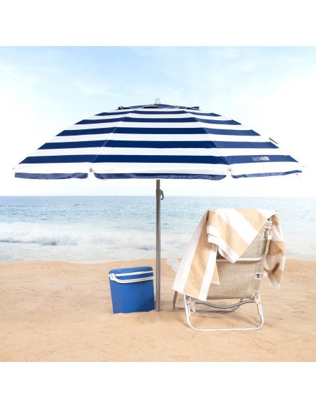 Parapluie de plage coupe-vent 8 tiges 200 cm rayures marinières