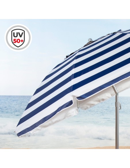 Parapluie de plage coupe-vent 8 tiges 200 cm rayures marinières