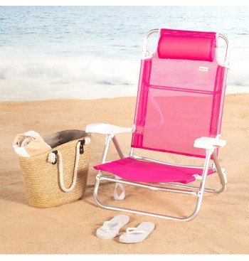 Chaise de plage basse multiposition 47x49x82 cm fuchsia 2