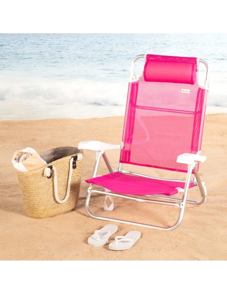 Chaise de plage basse multiposition 47x49x82 cm fuchsia