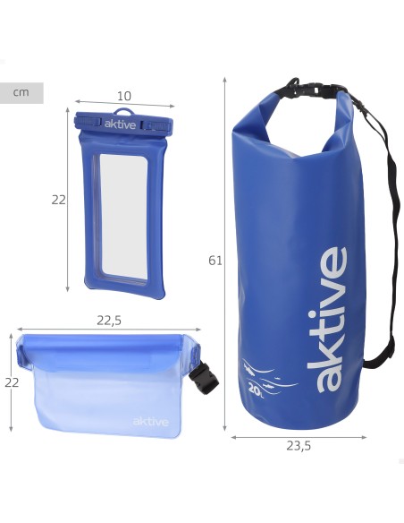 Lot de sacs étanches comprenant un sac de 20 L, une sacoche banane et un support pour téléphone portable
