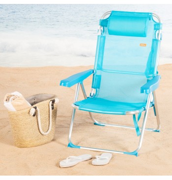 Chaise de plage haute multipositions 48x60x90 cm bleu 2