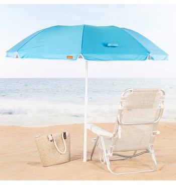 Parapluie de plage pliant compact avec 8 tiges 180 cm bleu 2