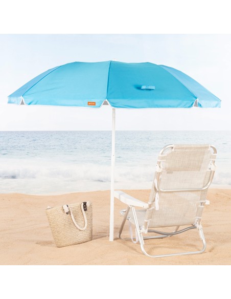 Parapluie de plage pliant compact avec 8 tiges 180 cm bleu