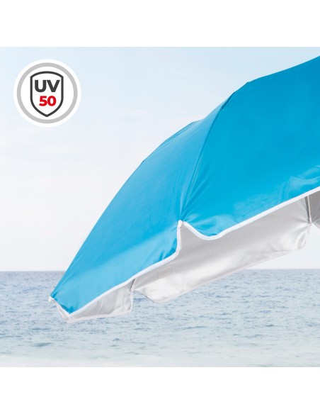 Parapluie de plage pliant compact avec 8 tiges 180 cm bleu