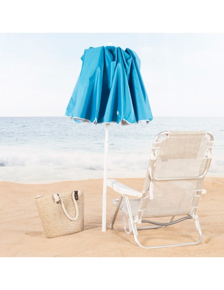 Parapluie de plage pliant compact avec 8 tiges 180 cm bleu