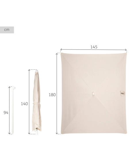 Parasol de jardin rectangulaire inclinable 180x145 cm UV30 beige