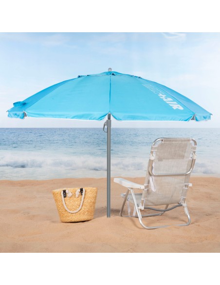 Parapluie de plage coupe-vent 8 mâts 220 cm bleu clair