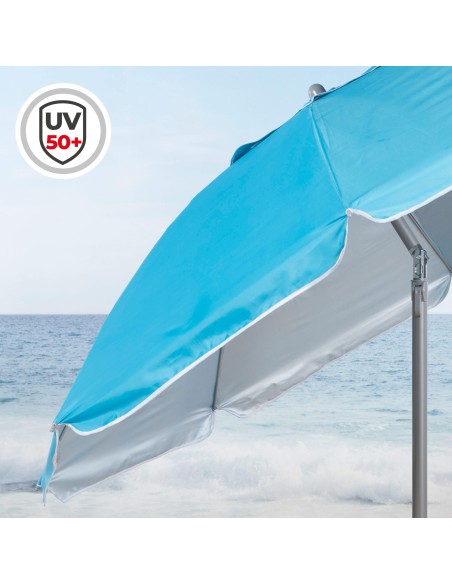 Parapluie de plage coupe-vent 8 mâts 220 cm bleu clair