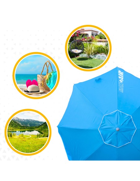 Parapluie de plage coupe-vent 8 mâts 220 cm bleu clair