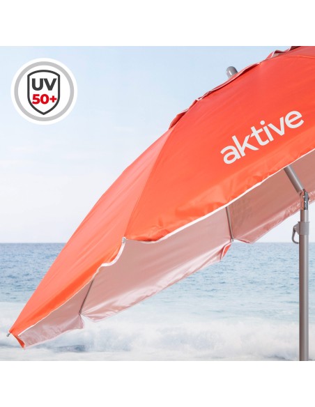 Parapluie de plage coupe-vent 8 cannes 220 cm corail