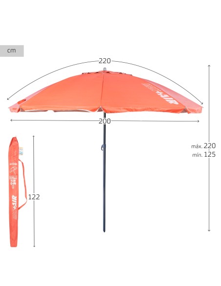 Parapluie de plage coupe-vent 8 cannes 220 cm corail