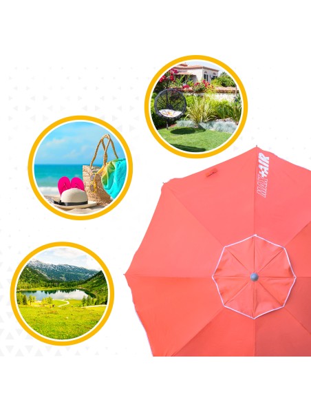 Parapluie de plage coupe-vent 8 cannes 220 cm corail