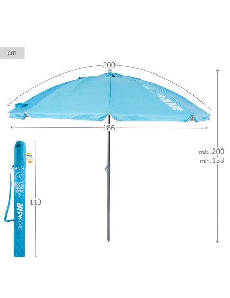Parapluie plage coupe-vent 8 tiges 200 cm bleu