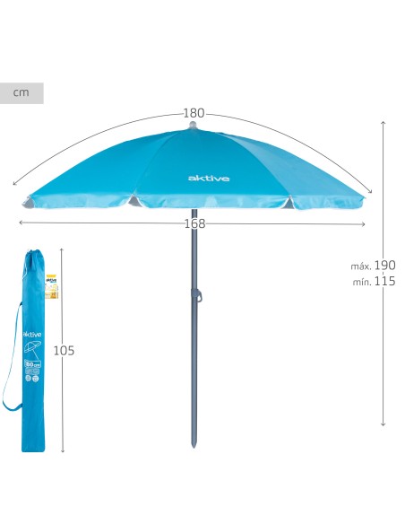 Parapluie de plage 8 tiges 180 cm bleu