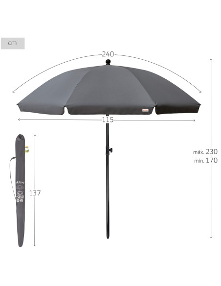 Parasol de jardin inclinable 240 cm UV30 gris