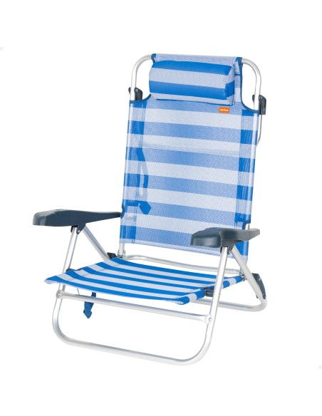 Chaise de plage basse multiposition 47x49x82 cm rayures marinières