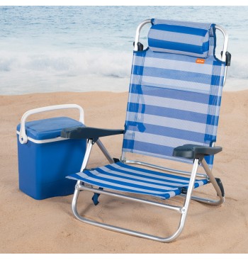 Chaise de plage basse multiposition 47x49x82 cm rayures... 2