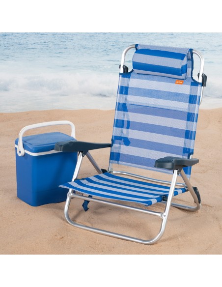 Chaise de plage basse multiposition 47x49x82 cm rayures marinières