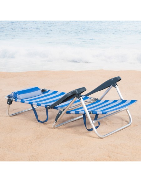 Chaise de plage basse multiposition 47x49x82 cm rayures marinières