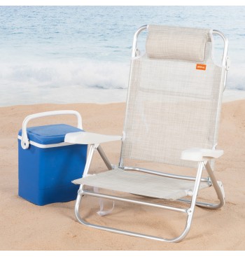 Chaise de plage basse multiposition 47x49x82 cm beige 2