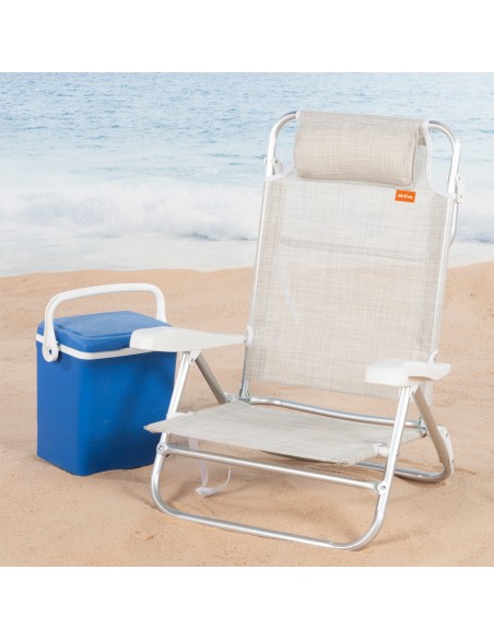 Chaise de plage basse multiposition 47x49x82 cm beige