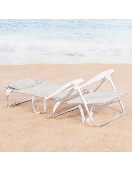Chaise de plage basse multiposition 47x49x82 cm beige