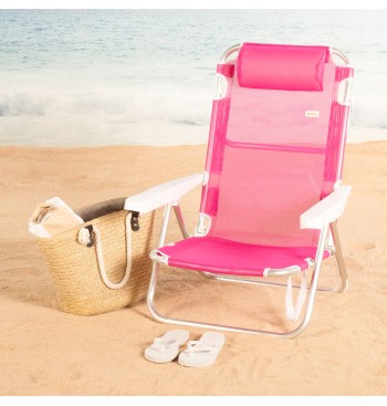 Chaise de plage basse multiposition 48x46x84 cm fuchsia 2