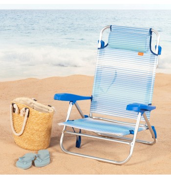 Chaise de plage basse multiposition 47x49x82 cm rayures... 2