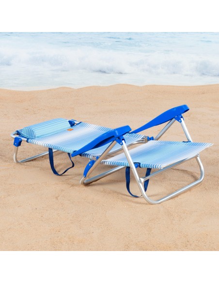 Chaise de plage basse multiposition 47x49x82 cm rayures bleues