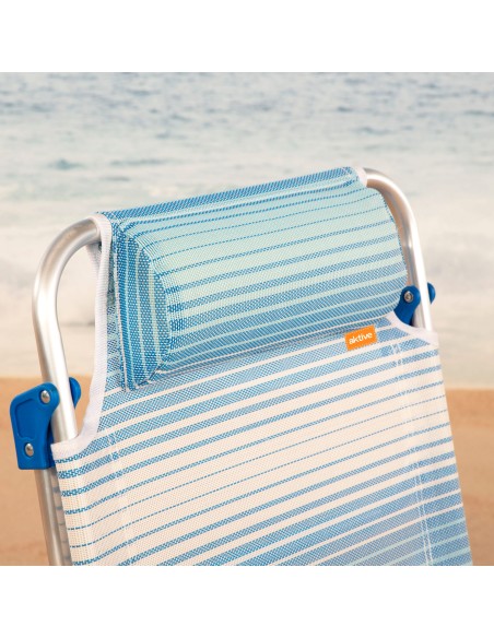 Chaise de plage basse multiposition 47x49x82 cm rayures bleues