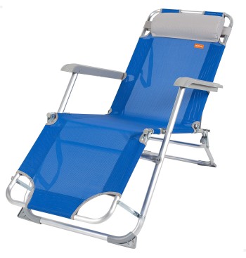 Transat de plage pliable multi-positions bleu avec coussin